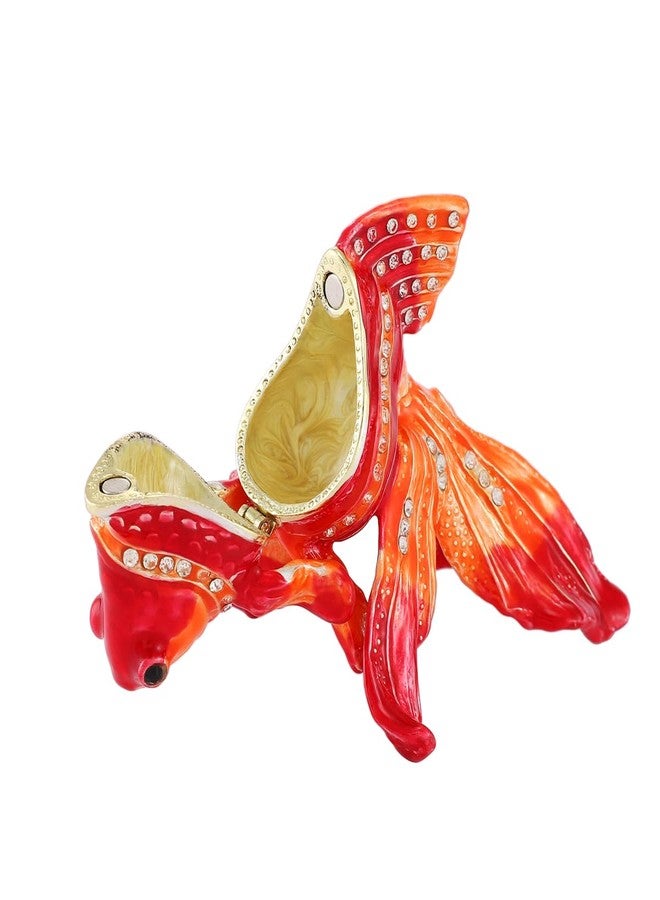 Furuida Lucky Goldfish Shape Trinket Box Hinge Hand-Painted Small Jewelry Ring Holder Boxes Enamel Animals Craft Christmas Gift for Women - Image 2