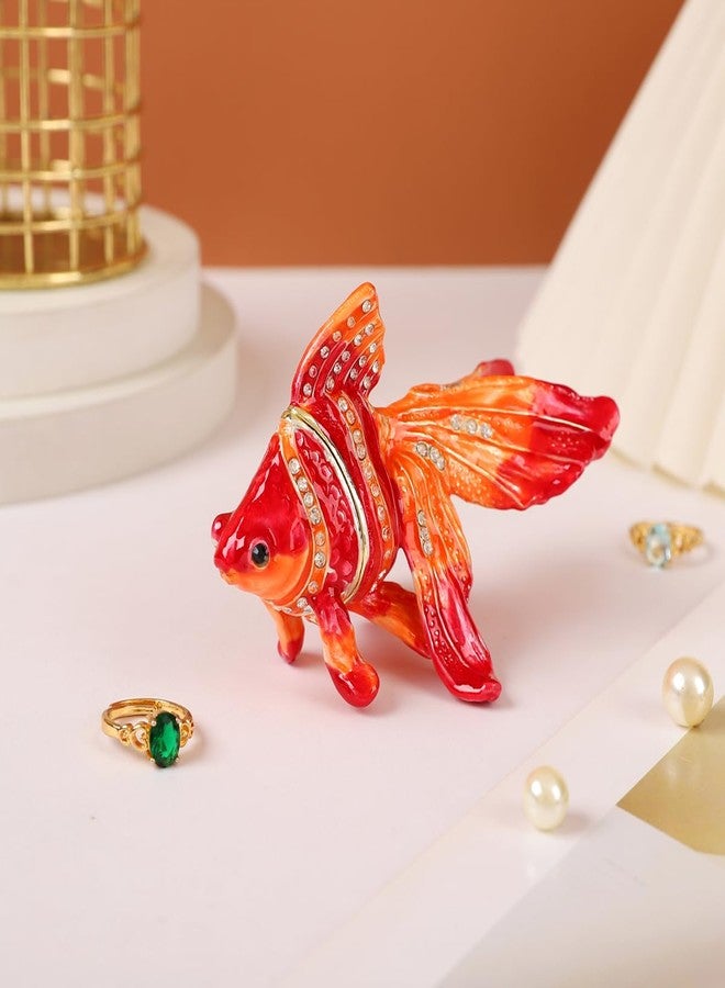 Furuida Lucky Goldfish Shape Trinket Box Hinge Hand-Painted Small Jewelry Ring Holder Boxes Enamel Animals Craft Christmas Gift for Women - Image 4