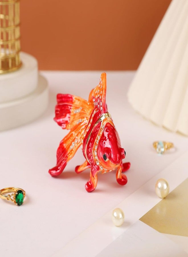 Furuida Lucky Goldfish Shape Trinket Box Hinge Hand-Painted Small Jewelry Ring Holder Boxes Enamel Animals Craft Christmas Gift for Women - Image 3