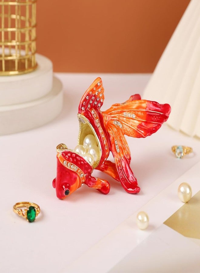 Furuida Lucky Goldfish Shape Trinket Box Hinge Hand-Painted Small Jewelry Ring Holder Boxes Enamel Animals Craft Christmas Gift for Women - Image 5