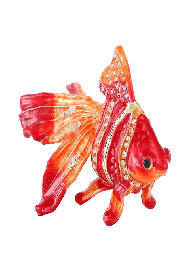 Furuida Lucky Goldfish Shape Trinket Box Hinge Hand-Painted Small Jewelry Ring Holder Boxes Enamel Animals Craft Christmas Gift for Women - Image 1
