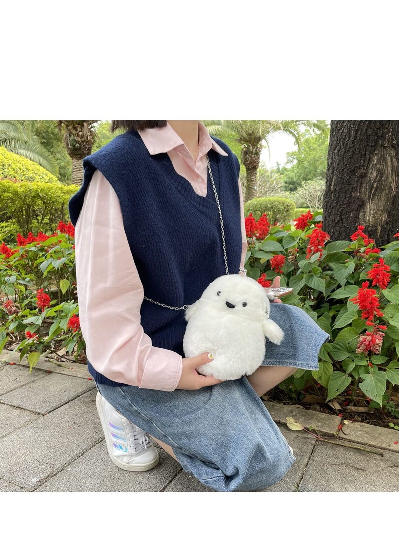 SYOSI Women Cute Plush Crossbody Bag, Cute Chick Purse Crossbody Fluffy Fur Coin Wallet Chain Pouch, Chic Small Shoulder Purse Cell Phone Wallet for Girls White  - Image 3