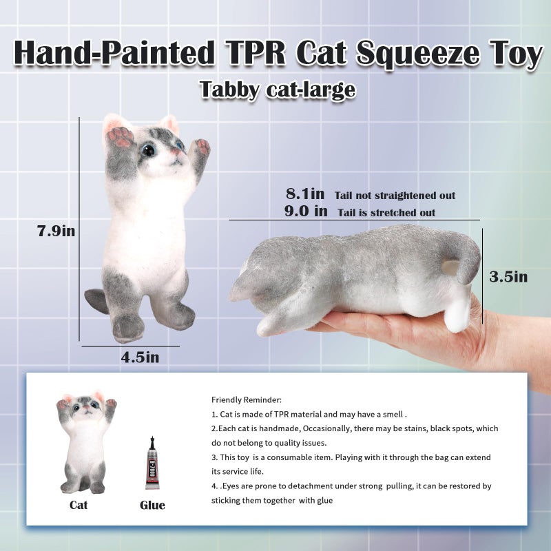YVBBHE Big Hand Painted Cat Squishy Toysï¼ŒLarge Cute Ultra Soft Kitty Squeeze Fidget Toys for Stress Relief ,Kawaii Squishies Sticky Animal Toys for Adults Kids,Decompression Sensory Balls ï¼ˆTabbyï¼‰ - Image 2