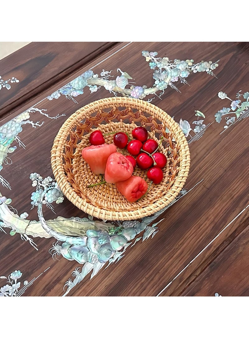 SYOSI SYOSI Rattan Bread Basket, Handmade Round Fruit Basket, 8.3 Inch Hand-woven Bread Basket, Wicker Food Storage Bowl, Natural Woven Rattan Serving Basket, Boho Home Décor Basket  - Image 4