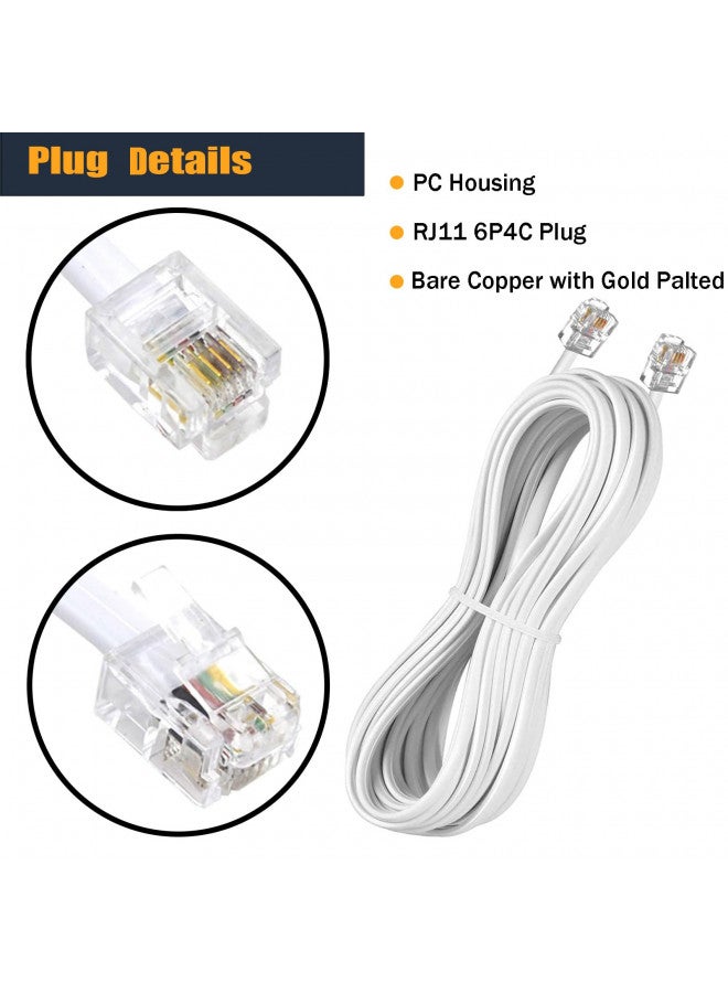 YIENFBEV 25FT Telephone Extension Cord Cable, Landline Phone Line Wire with RJ11 6P4C Plugs, Includes Cable Clips - White - 2 Pack - Image 1