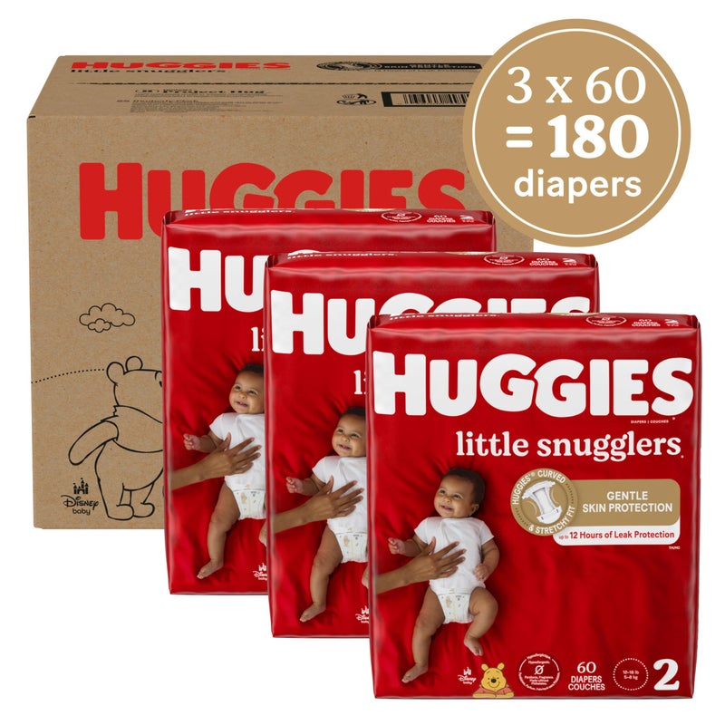 Huggies Size 2 Diapers, Little Snugglers Baby Diapers, Size 2 (12-18 lbs), 180 Ct (3 packs of 60), Packaging May Vary - Image 2