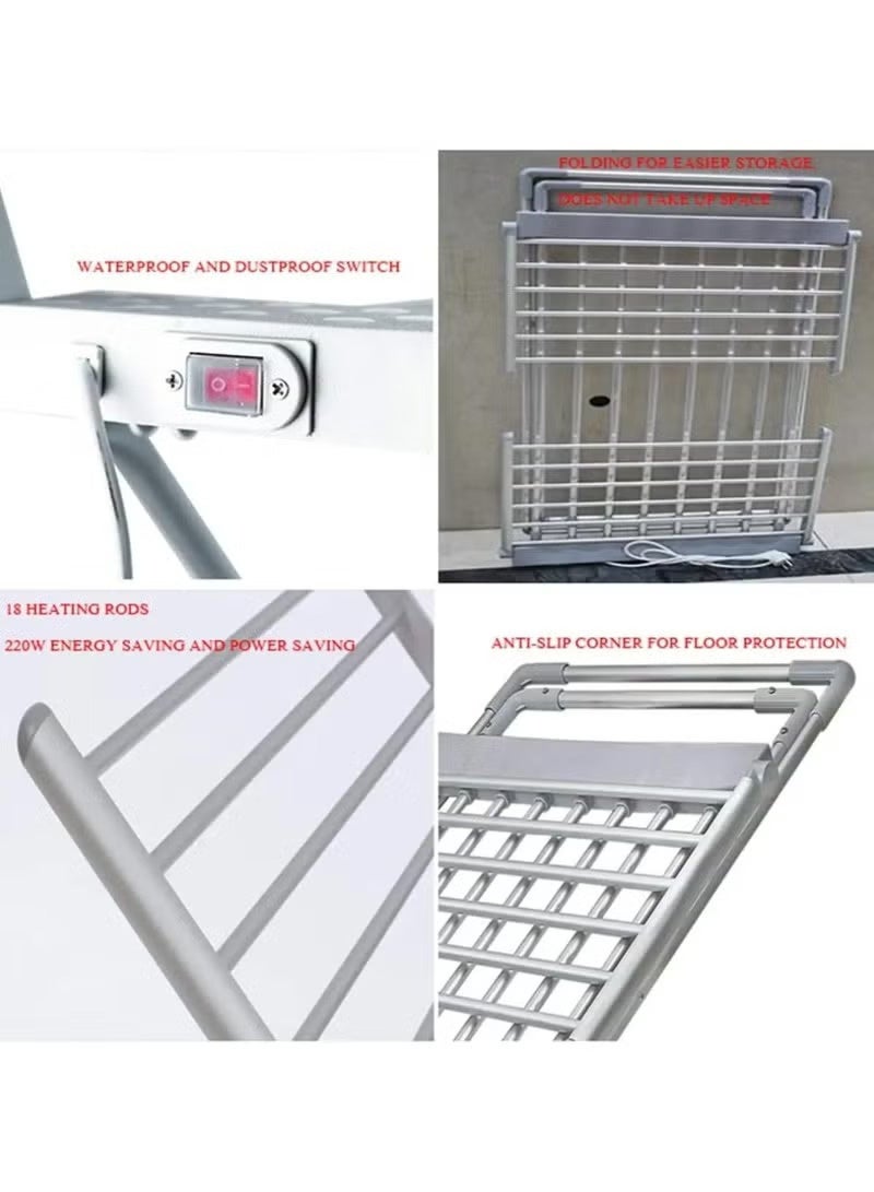 منشر غسيل كهربائي قابل للطي مع جهاز تحكم في درجة الحرارة ومؤقت | مجفف ملابس كهربائي مجنح محمول للاستخدام في الشرفة والداخل | منشر غسيل مدفأ موفر للطاقة - Image 5