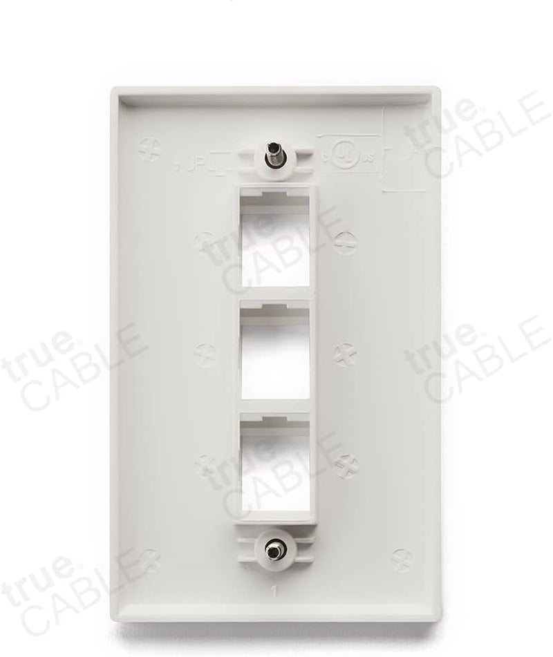 TRUE CABLE trueCABLE 3 Port Single Gang Keystone Wall Plate, UL Listed, Low Profile Design, Universally Compatible with Modular Ethernet, A/V, Coaxial, and Optical Fiber Keystones, 10 Pack, White - Image 3