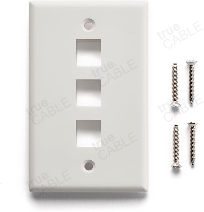 TRUE CABLE trueCABLE 3 Port Single Gang Keystone Wall Plate, UL Listed, Low Profile Design, Universally Compatible with Modular Ethernet, A/V, Coaxial, and Optical Fiber Keystones, 10 Pack, White - Image 4