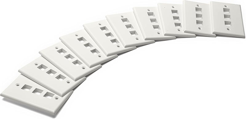 TRUE CABLE trueCABLE 3 Port Single Gang Keystone Wall Plate, UL Listed, Low Profile Design, Universally Compatible with Modular Ethernet, A/V, Coaxial, and Optical Fiber Keystones, 10 Pack, White - Image 1