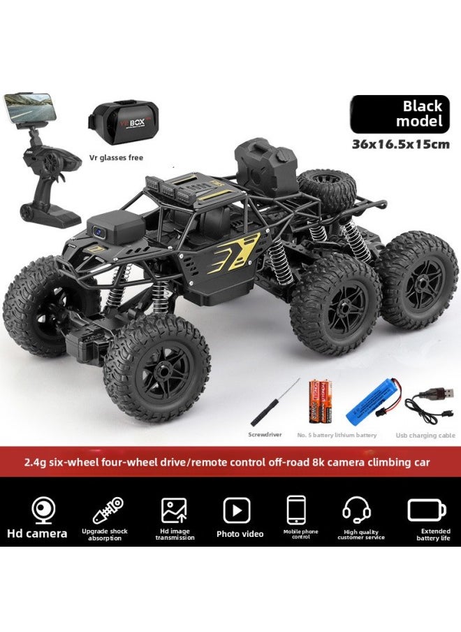 Alloy Remote Control Car High-speed Four-wheel Drive Racing Car Drift Climbing Big Foot Off-road Vehicle Boy Electric Children's Toy Car-Color:Vr Alloy Black Six-wheel 8k High-definition Camera/dual Control/5g-Scale:45 Minutes Of Battery Life + Free Remote Control Battery + Charging Cable  - Image 1