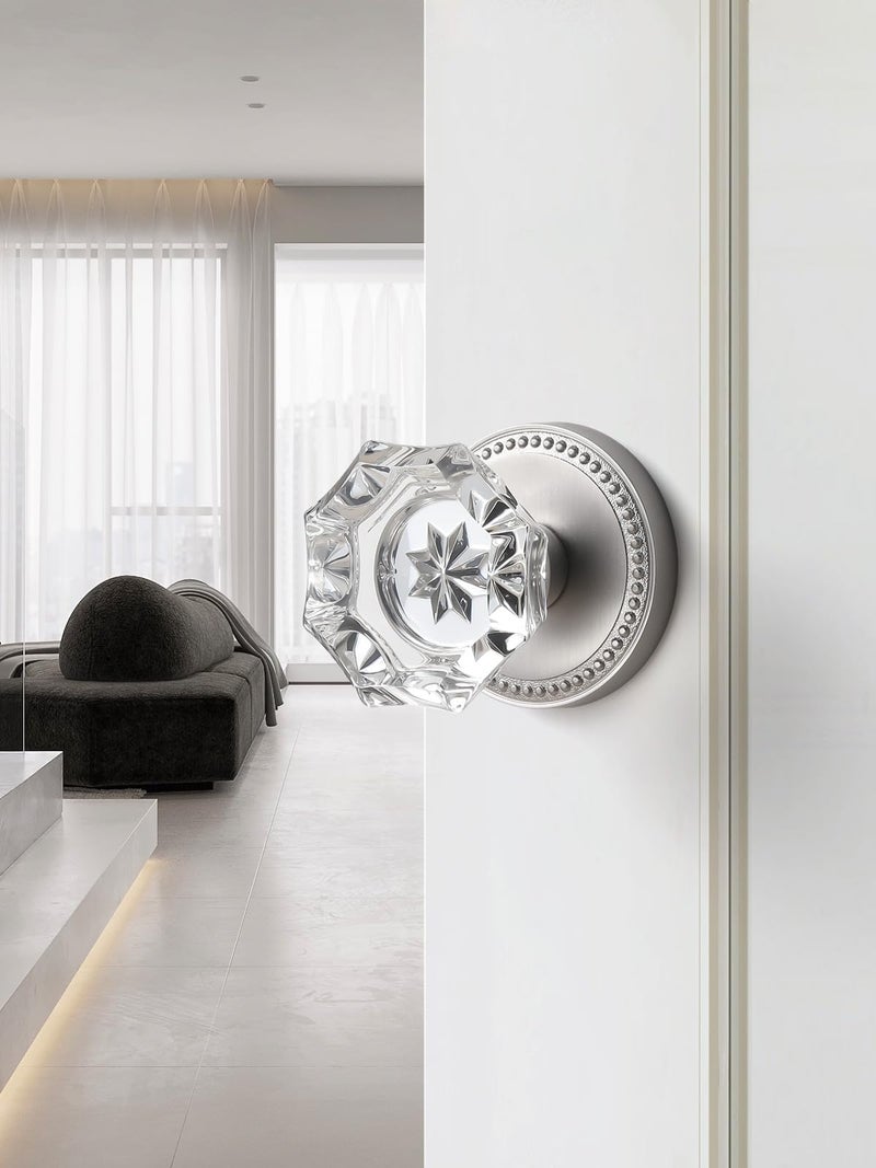 Sorwduerm Satin Nickel Door Knobs Crystal Door Knob Brushed Nickel Passage Door Knobs Glass Silver Interior Door Knob For Hall And Closet 2 Pack - Image 4