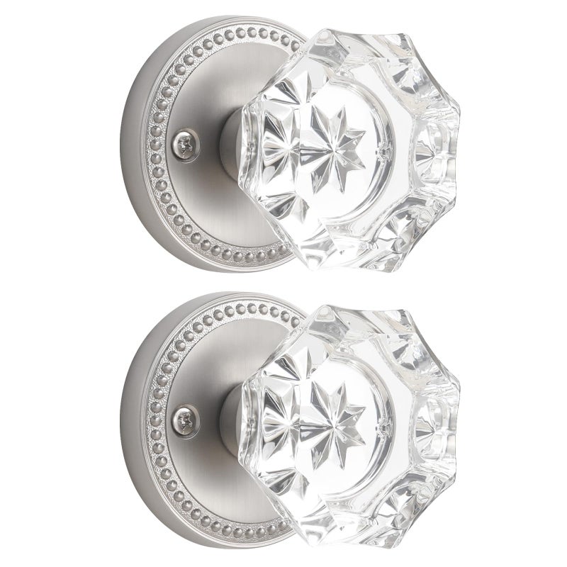 Sorwduerm Satin Nickel Door Knobs Crystal Door Knob Brushed Nickel Passage Door Knobs Glass Silver Interior Door Knob For Hall And Closet 2 Pack - Image 1