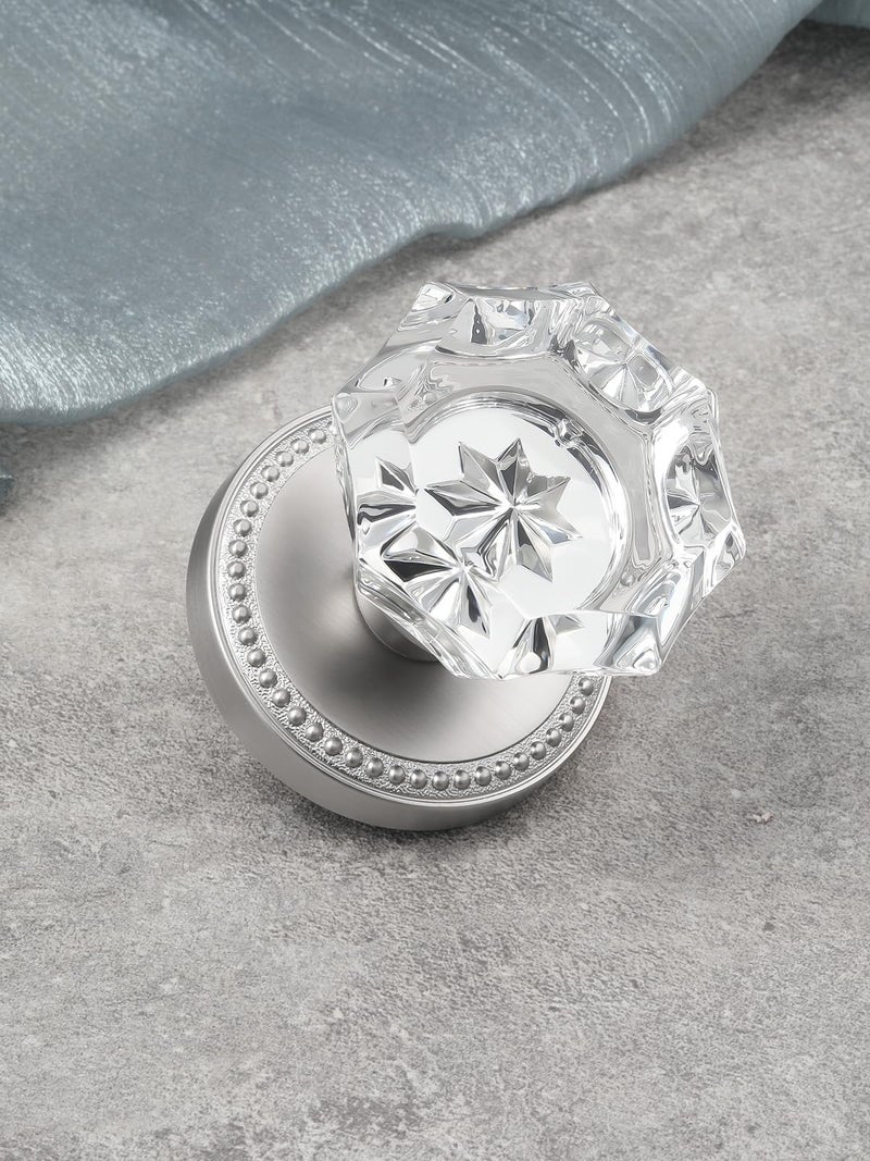 Sorwduerm Satin Nickel Door Knobs Crystal Door Knob Brushed Nickel Passage Door Knobs Glass Silver Interior Door Knob For Hall And Closet 2 Pack - Image 2