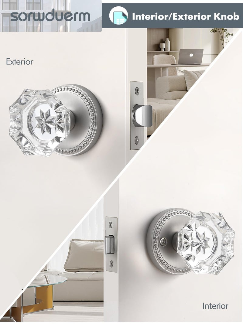 Sorwduerm Satin Nickel Door Knobs Crystal Door Knob Brushed Nickel Passage Door Knobs Glass Silver Interior Door Knob For Hall And Closet 2 Pack - Image 5