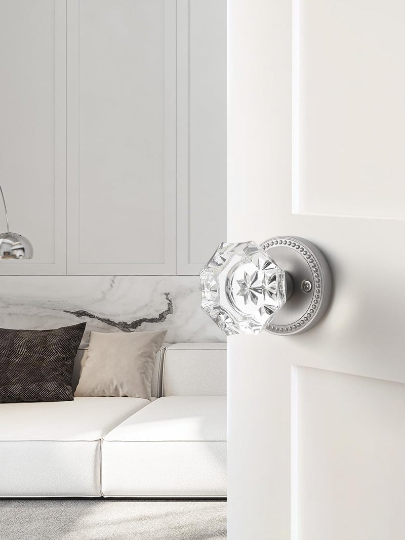 Sorwduerm Satin Nickel Door Knobs Crystal Door Knob Brushed Nickel Passage Door Knobs Glass Silver Interior Door Knob For Hall And Closet 2 Pack - Image 3