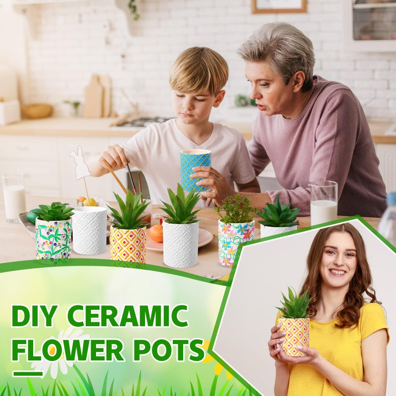 Zubebe 12 Pcs Paint Your Own Flower Ceramic Pots Bulk Unfinished Succulent Pots Painting Kit with Drainage Hole Lily Sunflower Peony Rose Mini Paintable Vase for Spring Valentine Mother DIY Craft - Image 5