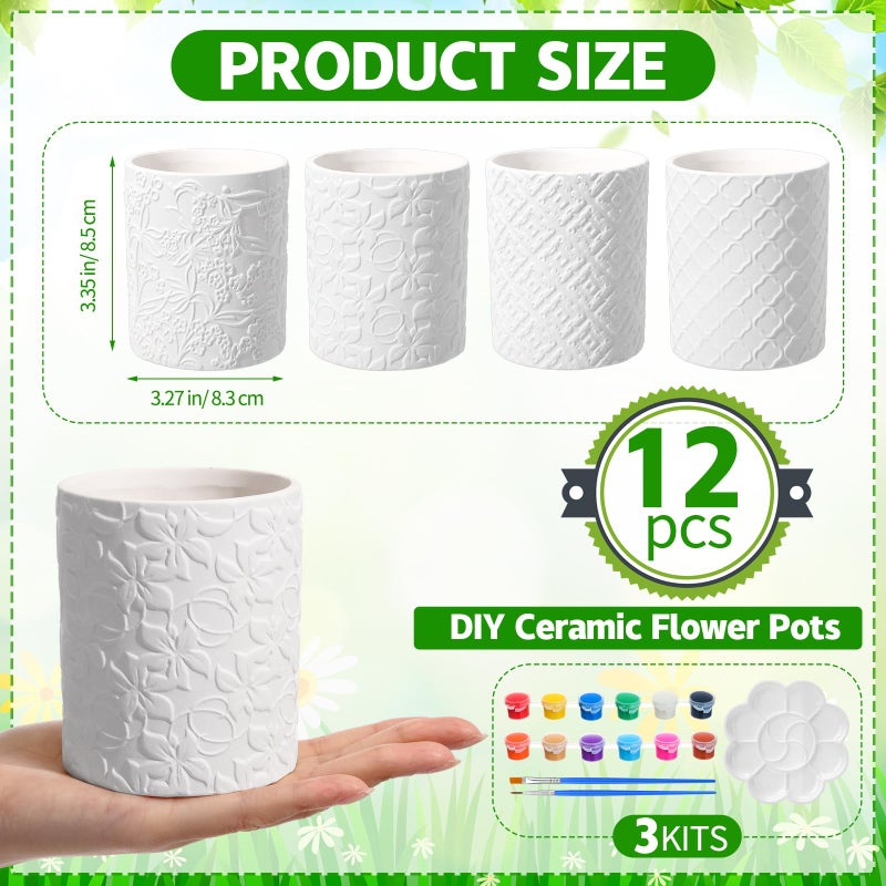 Zubebe 12 Pcs Paint Your Own Flower Ceramic Pots Bulk Unfinished Succulent Pots Painting Kit with Drainage Hole Lily Sunflower Peony Rose Mini Paintable Vase for Spring Valentine Mother DIY Craft - Image 2