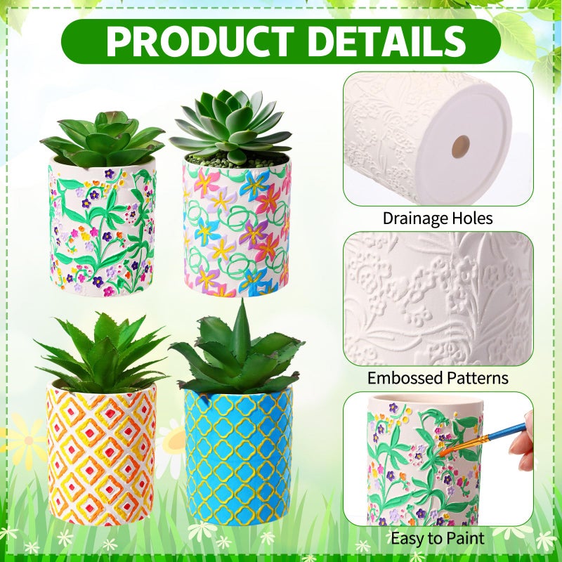 Zubebe 12 Pcs Paint Your Own Flower Ceramic Pots Bulk Unfinished Succulent Pots Painting Kit with Drainage Hole Lily Sunflower Peony Rose Mini Paintable Vase for Spring Valentine Mother DIY Craft - Image 4