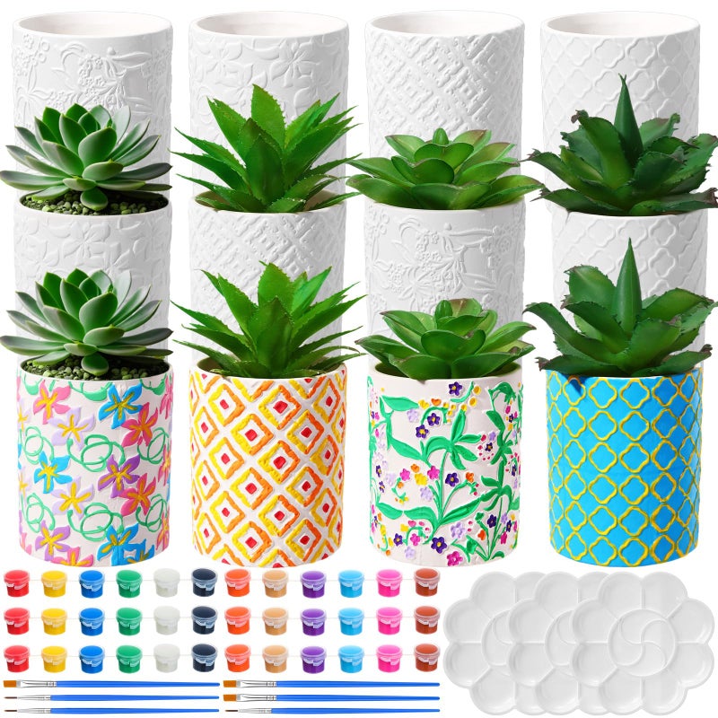 Zubebe 12 Pcs Paint Your Own Flower Ceramic Pots Bulk Unfinished Succulent Pots Painting Kit with Drainage Hole Lily Sunflower Peony Rose Mini Paintable Vase for Spring Valentine Mother DIY Craft - Image 1