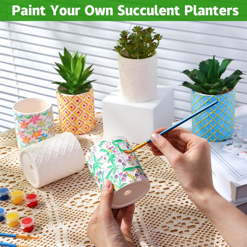 Zubebe 12 Pcs Paint Your Own Flower Ceramic Pots Bulk Unfinished Succulent Pots Painting Kit with Drainage Hole Lily Sunflower Peony Rose Mini Paintable Vase for Spring Valentine Mother DIY Craft - Image 3