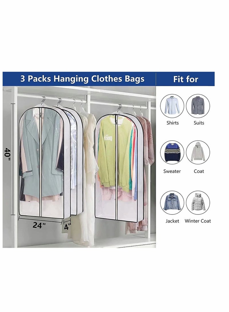 Garment Bags,  Hanging Garment Bags, 40 Hanging Garment Bags for Closet Storage Suit Bag 4 Gusseted Clear Clothes Cover for Coat, Jacket, Sweater (3 Packs) - Image 5