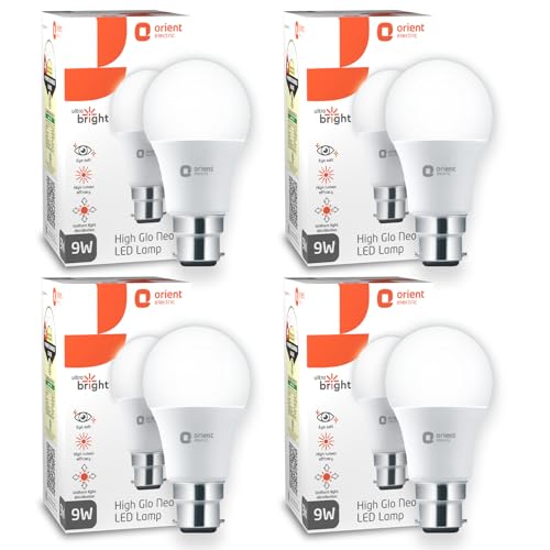 Orient Electric 9W High Glow LED bulb| 180-degree wide beam angle| Voltage surge protection up to 4 kV| 6500K, Cool White| B22d base| Made in India| Pack of 4 - Image 1