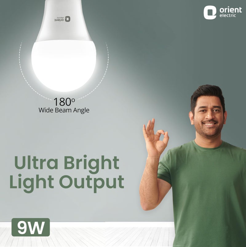 Orient Electric 9W High Glow LED bulb| 180-degree wide beam angle| Voltage surge protection up to 4 kV| 6500K, Cool White| B22d base| Made in India| Pack of 4 - Image 2