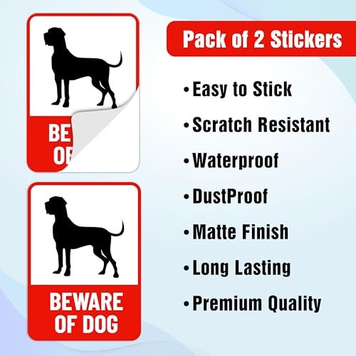 Twinster Beware Of Dog Sign Board For Home,Restaurants,Offices, Clinics Self-Adhesive Signage Set of 2 Stickers (Size :”6.00x8.00” Inches) (Design 2) - Image 5