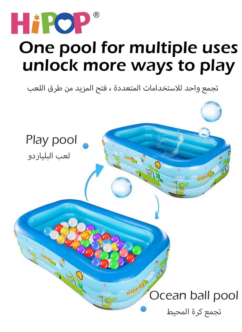 HIPOP - Rectangle Non-Slip Kid Swimming Pool with Inflatable Elastic Base,External Diameter 130cm,Inflatable Kiddie Pool Fun Outdoor Water Toys for Girls Boys - Image 1