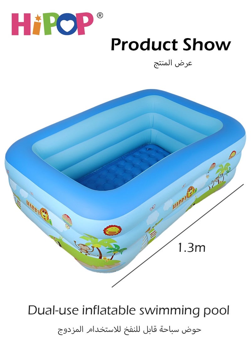 HIPOP - Rectangle Non-Slip Kid Swimming Pool with Inflatable Elastic Base,External Diameter 130cm,Inflatable Kiddie Pool Fun Outdoor Water Toys for Girls Boys - Image 1