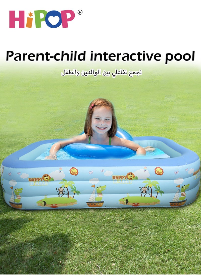 HIPOP - Rectangle Non-Slip Kid Swimming Pool with Inflatable Elastic Base,External Diameter 130cm,Inflatable Kiddie Pool Fun Outdoor Water Toys for Girls Boys - Image 1