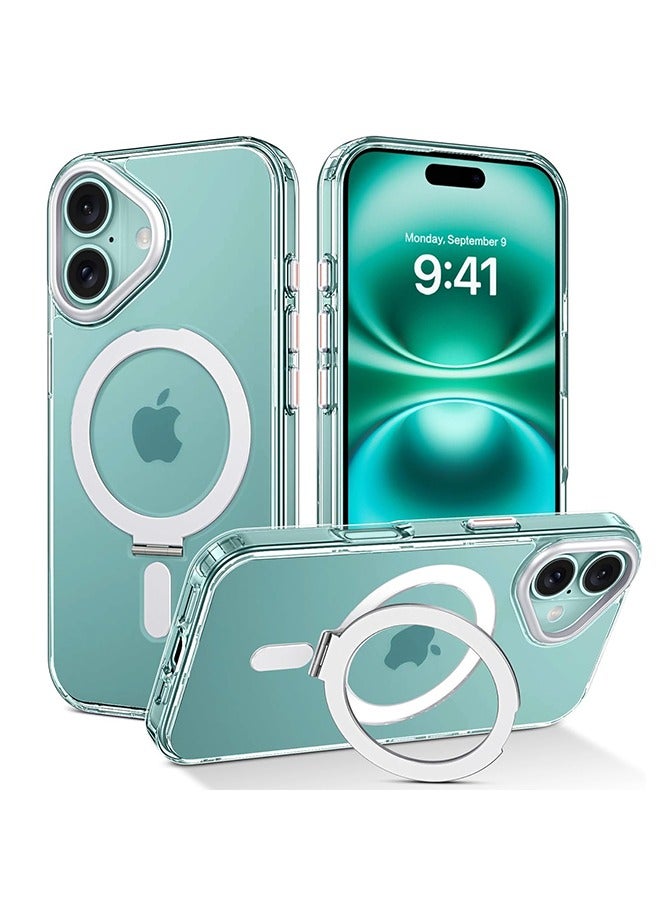 for iPhone 16 Magnetic Case with Invisible Stand Compatible with Magsafe, Full Body Cover Slim Transparent Shockproof Kickstand Phone Case for Apple iPhone 16 6.1", Clear - Image 1