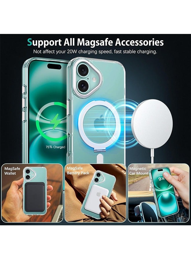 for iPhone 16 Magnetic Case with Invisible Stand Compatible with Magsafe, Full Body Cover Slim Transparent Shockproof Kickstand Phone Case for Apple iPhone 16 6.1", Clear - Image 2