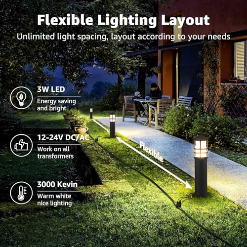 SUNVIE All-in-One LED Landscape Lighting Kit, 8-Pack Low Voltage Pathway Lights with Transformer and 100FT 16/2 AWG Wire, 3000K Waterproof Landscape Lights with Connectors for Walkway Garden Yard - Image 4