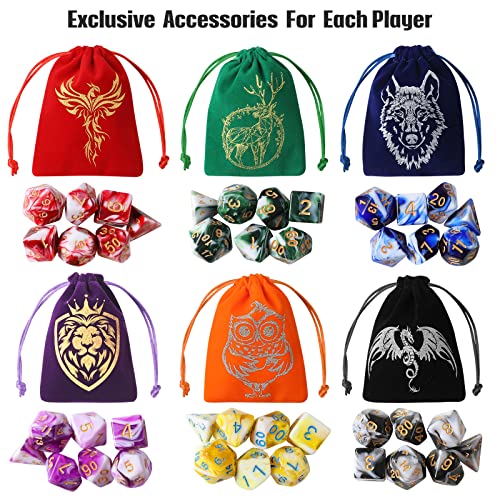 Grajar DND Dice Set 42 Pcs Role Playing Dice Set with 6 Colorful Animal Pattern Dice Bag and PU Leather and Velvet dice Tray for Dungeons and Dragons DD RPG MTG Table Games Mixed White - Image 5