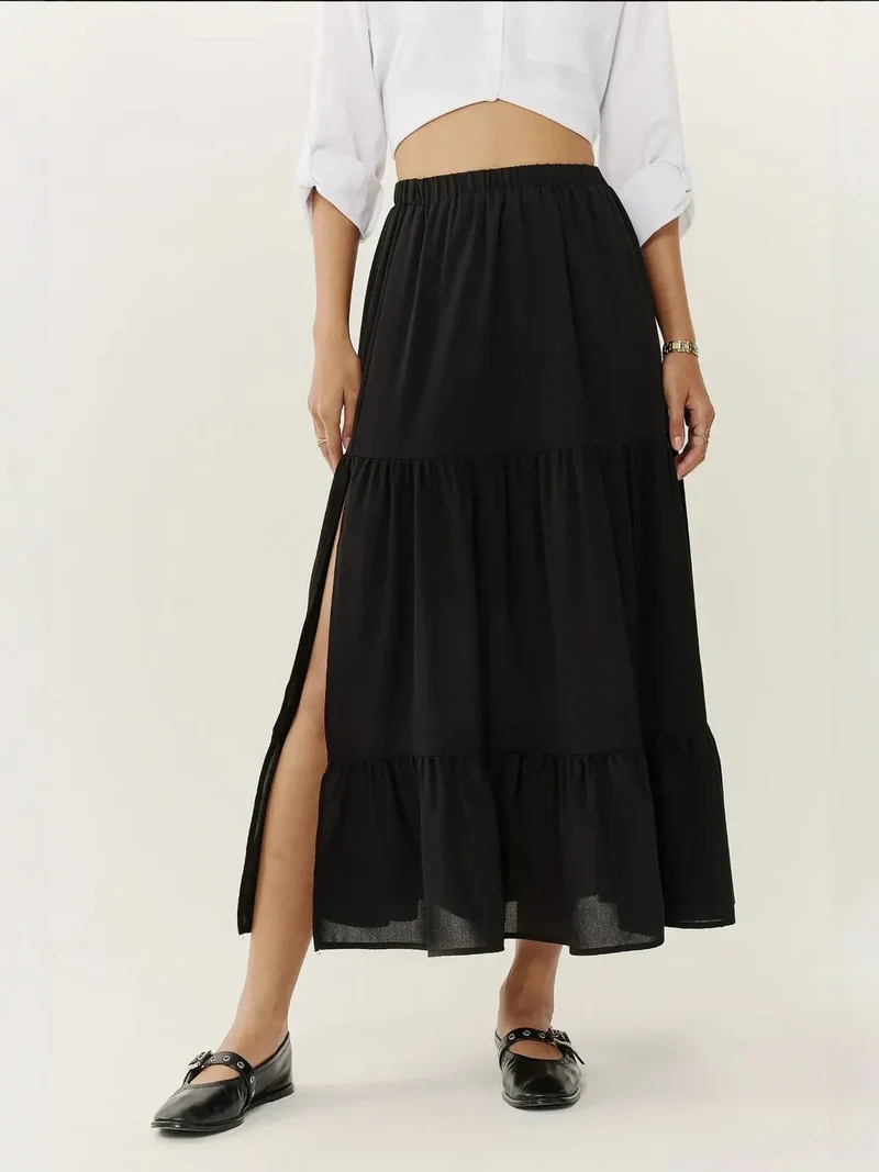 HICCUP High Waist Maxi Skirt with Slit