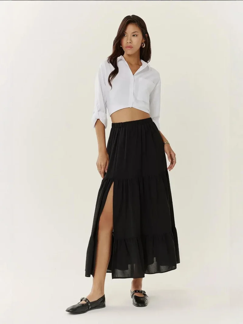 HICCUP High Waist Maxi Skirt with Slit
