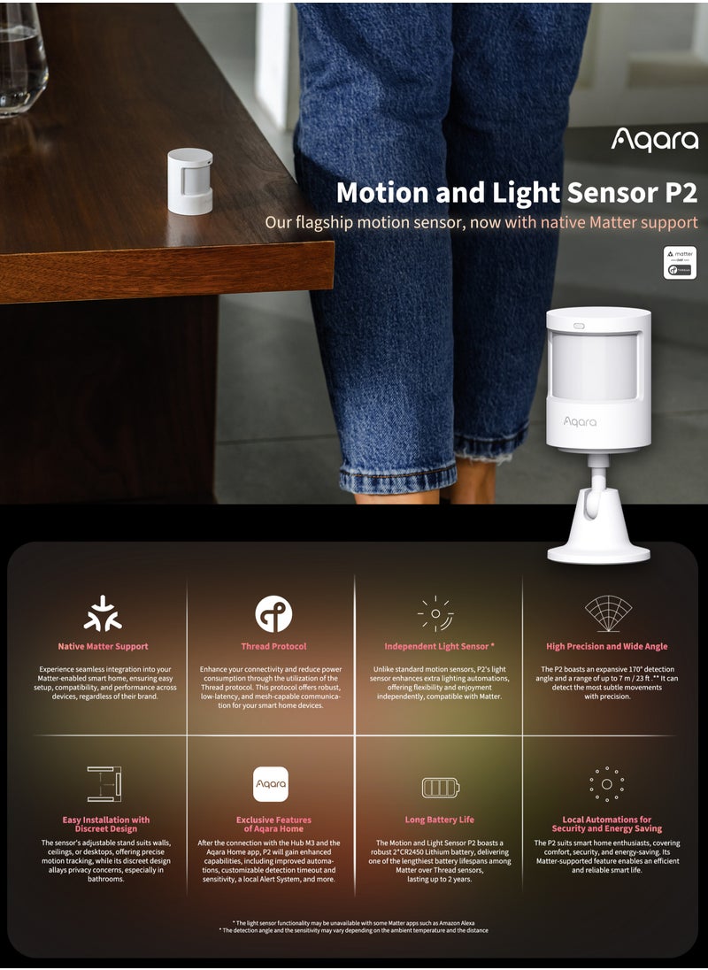 Aqara - Motion and Light Sensor P2,Matter over Thread,Requires Thread Border Router,Motion Detector with Light Sensor, for Various Automations,Supports Apple Home,Google Home,Alexa and SmartThings - Image 1