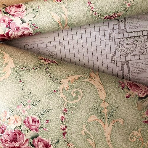 Moyishi Moyishi Vintage Floral Rose Paper Peel & Stick Shelf Liner Dresser Drawer Sticker 17.7'x78.7' (Light Green)  - Image 1