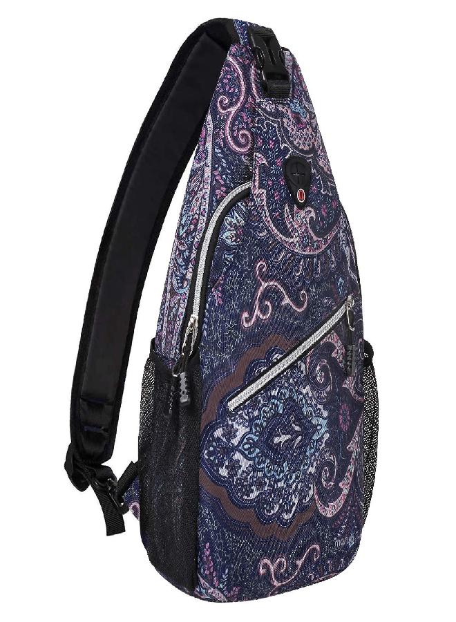 Mosiso Sling Backpack,Travel Hiking Daypack Pattern Rope Crossbody Shoulder Bag, Navy Blue Base Totem Texture - Image 1