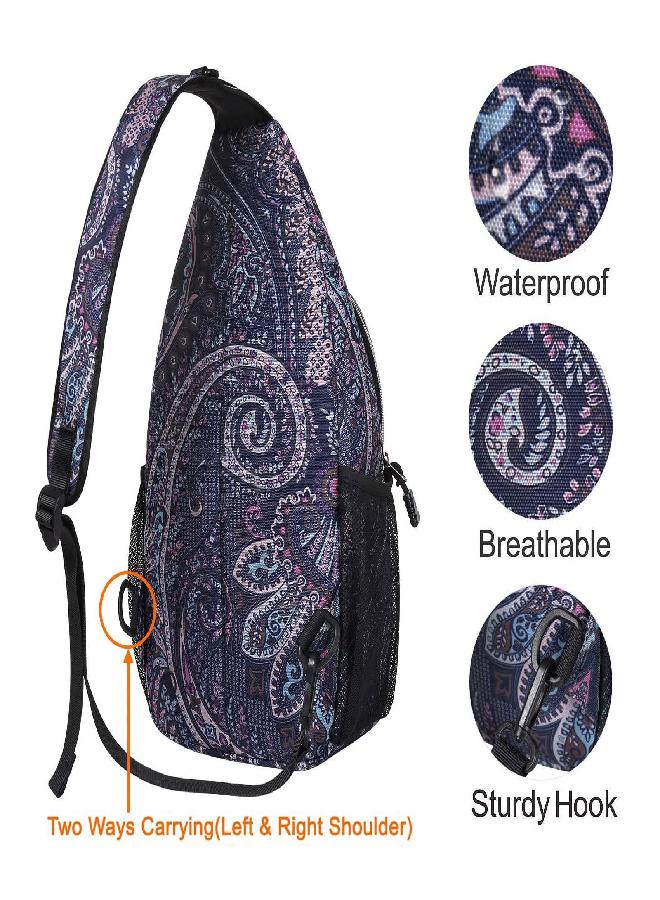Mosiso Sling Backpack,Travel Hiking Daypack Pattern Rope Crossbody Shoulder Bag, Navy Blue Base Totem Texture - Image 4