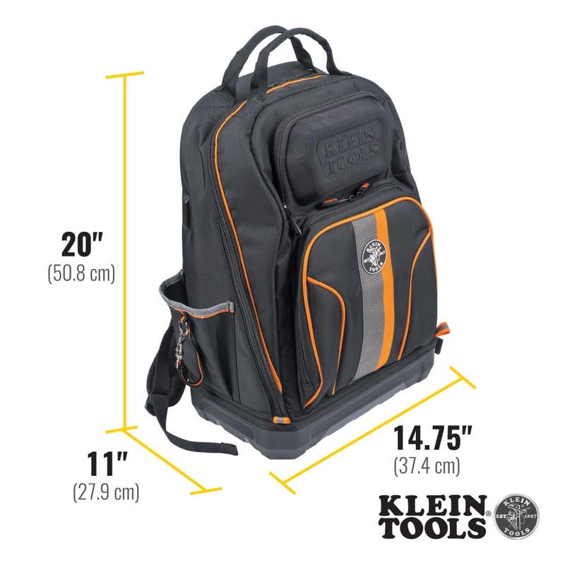 Klein Tools 62800BP Backpack Tool Bag, Tradesman Pro Extra-Large 40-Pocket Electrician Jobsite Backpack with Molded Bottom, Charging Port - Image 4