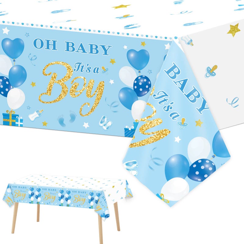 Tevxj 3 Pack Baby Shower Tablecloths Plastic Blue Baby Boy Shower Decorations Gender Reveal Party Its A Boy Table Covers for Baby Boy Birthday Shower Party Supplies 54 x 108 Inch - Image 2