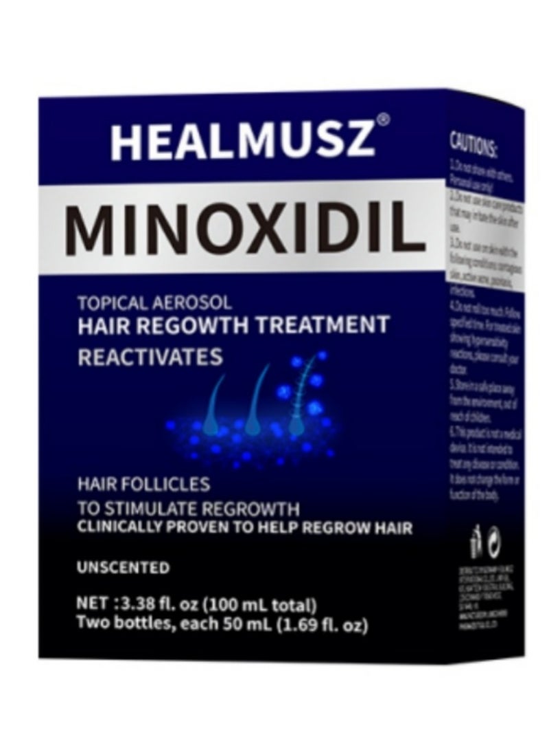 HEALMUSZ Minoxidil Hair Regrowth Spray – Reactivate Hair Follicles, Stimulate Hair Regrowth, Prevent Hair Loss | Fragrance-Free, 100ml (2 Bottles of 50ml Each) - Image 1