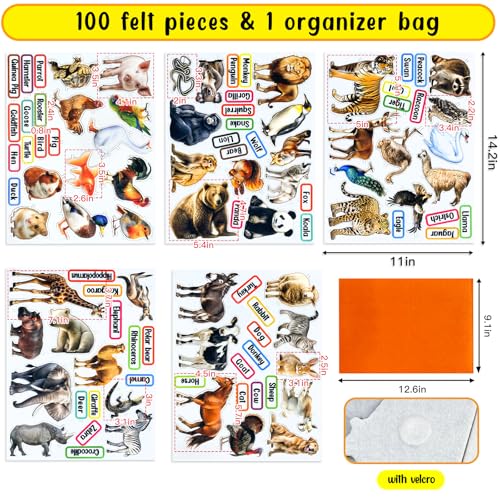 PENGFULL Felt Animals Learning Pieces50 Wild and Farm Animal with Word Pieces for Felt Flannel Board Montessori and Sensory Toys for 38 Toddlers for KindergartenPreschoolToddlers - Image 5