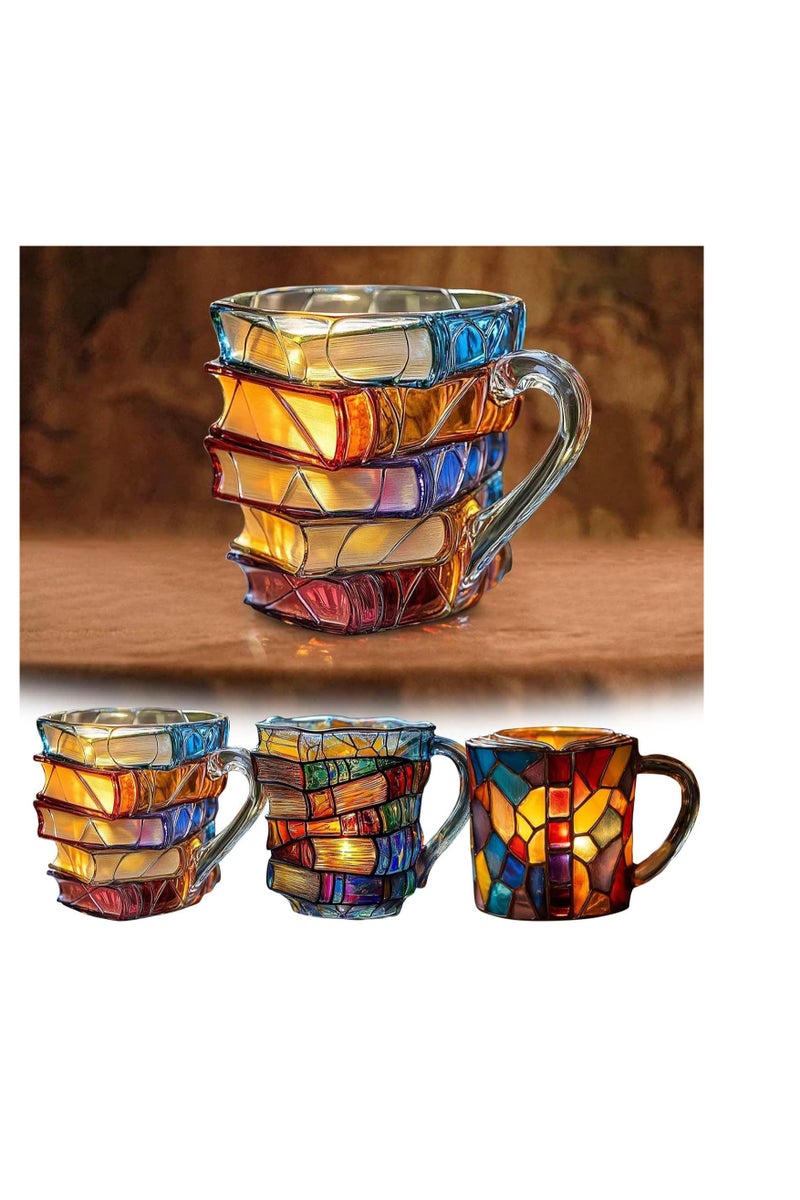 general Painted Book Mug, Novelty 3d Painted Books Coffee Mug, Unique Colorful Acrylic Books Stack Coffee Cup, Collection Gifts For Readers Librarians Literature Lovers - Image 3