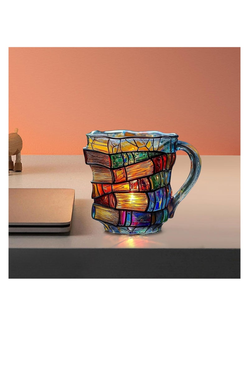 general Painted Book Mug, Novelty 3d Painted Books Coffee Mug, Unique Colorful Acrylic Books Stack Coffee Cup, Collection Gifts For Readers Librarians Literature Lovers - Image 1