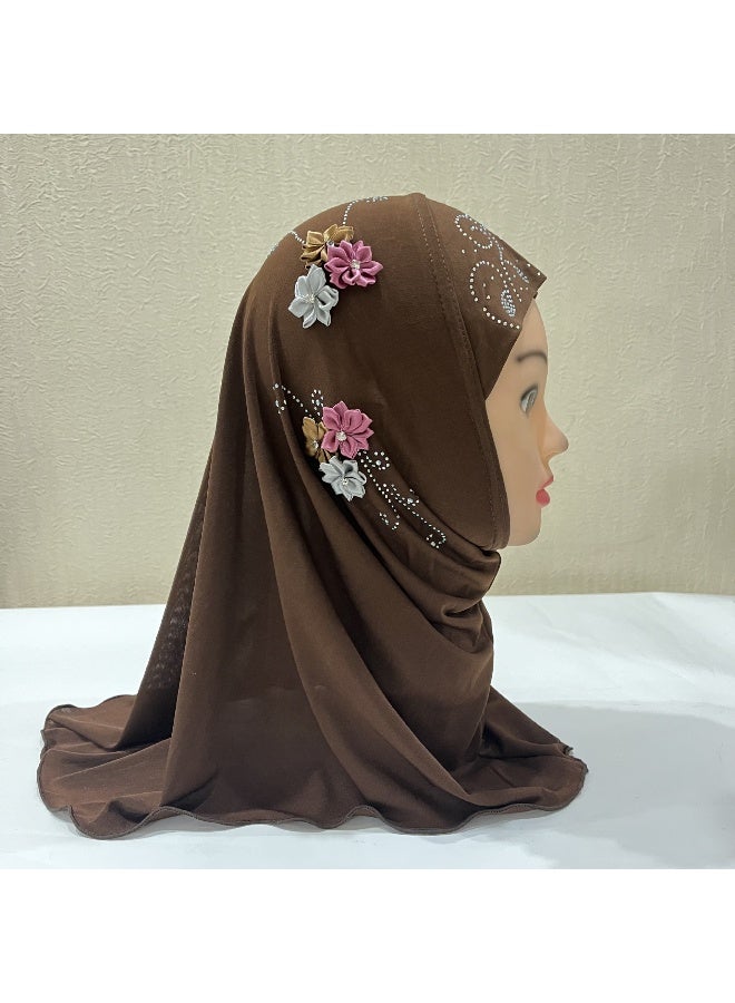 NIBEMINENT Little Girls Lovely Muslim Hijab with Flower Design, Soft One Piece Headscarf Anti-UV Islamic Turban Hijab for 2-6 Yrs - Image 1