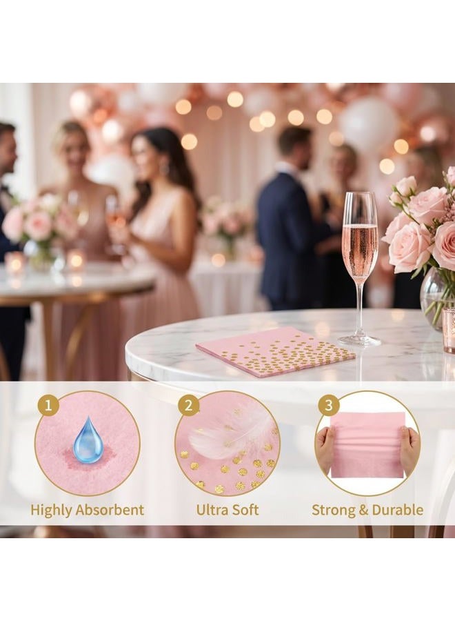 73Hours 100 Pack 13x13 Inch Disposable Pink and Gold Paper Napkins for Wedding,Birthday,Party - Image 3